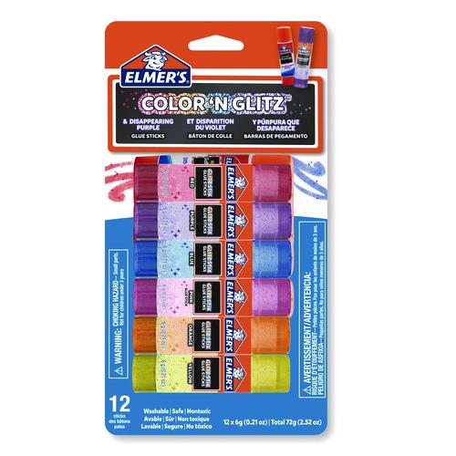 Elmer's - Glitter Glue Sticks, Applies Assorted Colors, 0.21 oz, Dries Clear Glitter, 12/Pack