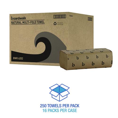 boardwalk - Multifold Paper Towels, 1-Ply, 9 x 9.45, Natural, 250/Pack, 16 Packs/Carton