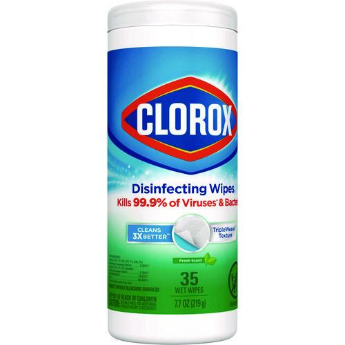 Clorox - Disinfecting Wipes, Bleach Free Cleaning Wipes, 1-Ply, 7 x 8, Fresh Scent, White, 35/Canister, 12 Canisters/Carton