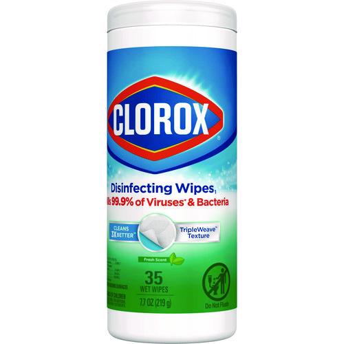 Clorox - Disinfecting Wipes, Bleach Free Cleaning Wipes, 1-Ply, 7 x 8, Fresh Scent, White, 35/Canister, 12 Canisters/Carton