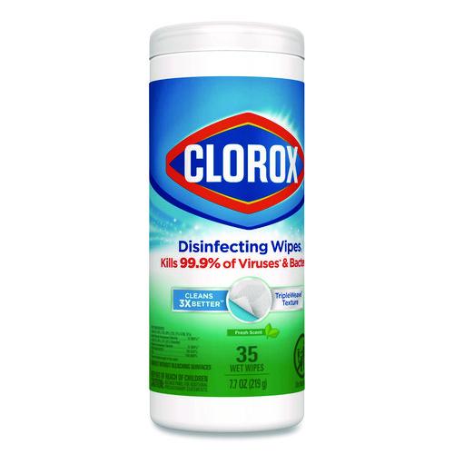 Clorox - Disinfecting Wipes, Bleach Free Cleaning Wipes, 1-Ply, 7 x 8, Fresh Scent, White, 35/Canister