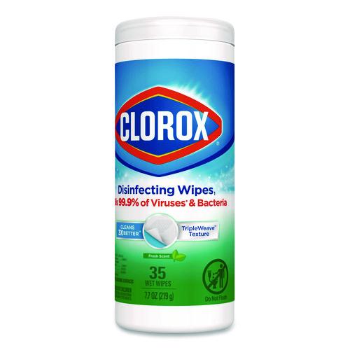 Clorox - Disinfecting Wipes, Bleach Free Cleaning Wipes, 1-Ply, 7 x 8, Fresh Scent, White, 35/Canister