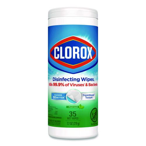 Clorox - Disinfecting Wipes, Bleach Free Cleaning Wipes, 1-Ply, 7 x 8, Fresh Scent, White, 35/Canister