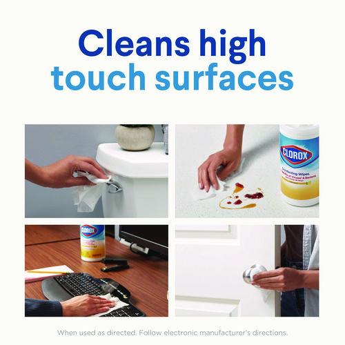 Clorox - Disinfecting Wipes, Bleach Free Cleaning Wipes, 1-Ply, 7 x 8, Crisp Lemon, White, 35/Canister, 12 Canisters/Carton