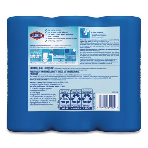 Clorox - Disinfecting Wipes, 1-Ply, 7 x 8, Fresh Scent/Citrus Blend, White, 35/Canister, 3 Canisters/Pack