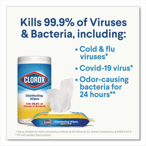 Clorox - Disinfecting Wipes, 1-Ply, 7 x 8, Fresh Scent/Citrus Blend, White, 35/Canister, 3 Canisters/Pack