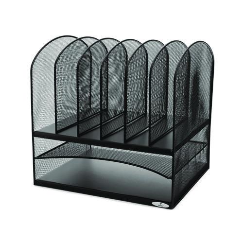 SAFCO - Onyx Mesh Desk Organizer with Two Horizontal and Six Upright Sections, Letter Size Files, 13.25" x 11.5" x 13", Black