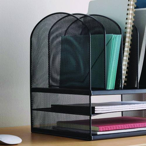 SAFCO - Onyx Mesh Desk Organizer with Two Horizontal and Six Upright Sections, Letter Size Files, 13.25" x 11.5" x 13", Black