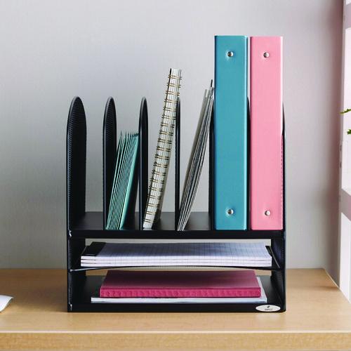 SAFCO - Onyx Mesh Desk Organizer with Two Horizontal and Six Upright Sections, Letter Size Files, 13.25" x 11.5" x 13", Black