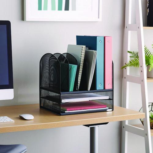 SAFCO - Onyx Mesh Desk Organizer with Two Horizontal and Six Upright Sections, Letter Size Files, 13.25" x 11.5" x 13", Black