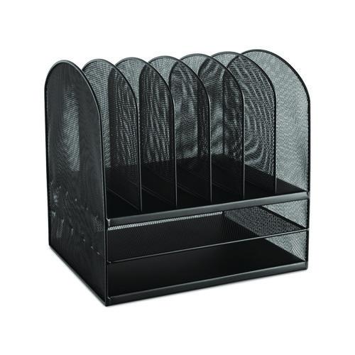 SAFCO - Onyx Mesh Desk Organizer with Two Horizontal and Six Upright Sections, Letter Size Files, 13.25" x 11.5" x 13", Black