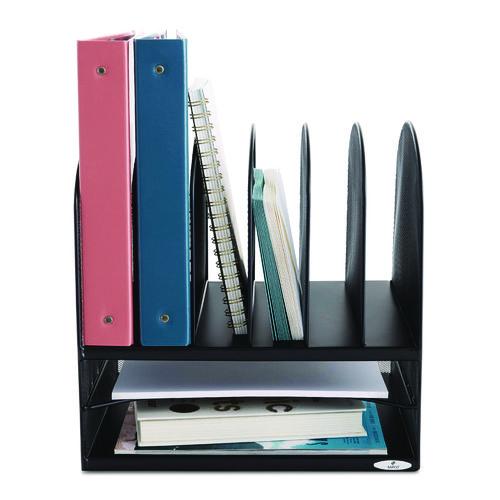 SAFCO - Onyx Mesh Desk Organizer with Two Horizontal and Six Upright Sections, Letter Size Files, 13.25" x 11.5" x 13", Black