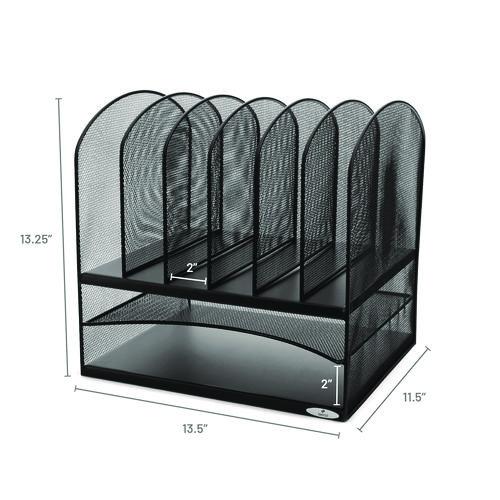 SAFCO - Onyx Mesh Desk Organizer with Two Horizontal and Six Upright Sections, Letter Size Files, 13.25" x 11.5" x 13", Black