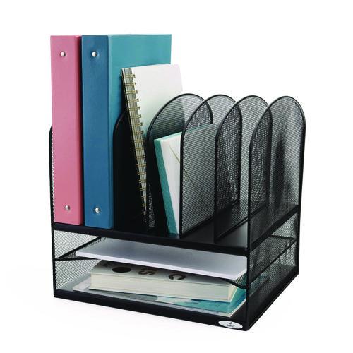 SAFCO - Onyx Mesh Desk Organizer with Two Horizontal and Six Upright Sections, Letter Size Files, 13.25" x 11.5" x 13", Black