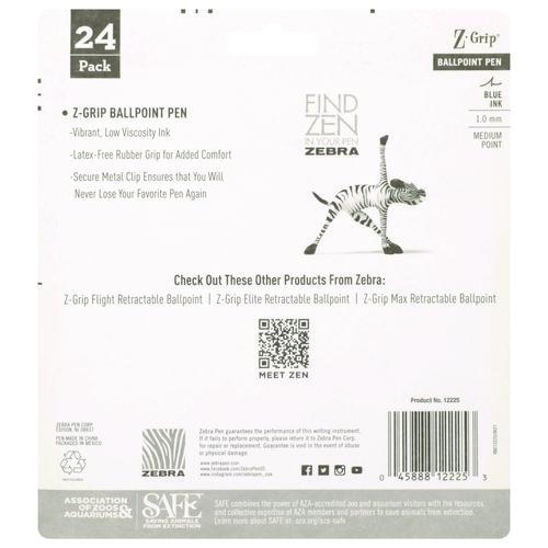 Zebra - Z-Grip Ballpoint Pen, Retractable, Medium 1 mm, Blue Ink, Translucent Blue/Blue Barrel, 24/Pack