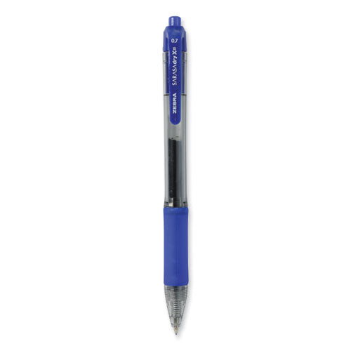 Zebra - Sarasa Dry Gel X20 Gel Pen, Retractable, Medium 0.7 mm, Blue Ink, Clear/Blue Barrel, 12/Pack
