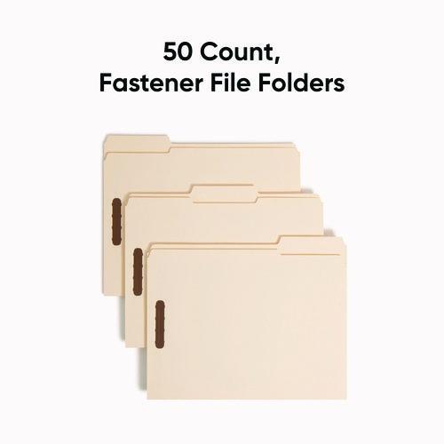 Smead - Top Tab Fastener Folders, 1/3-Cut Tabs: Assorted, 0.75" Expansion, 2 Fasteners, Letter Size, Manila Exterior, 50/Box