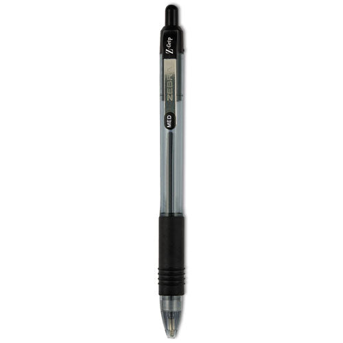 Zebra - Z-Grip Ballpoint Pen, Retractable, Medium 1 mm, Black Ink, Clear/Black Barrel, 12/Pack