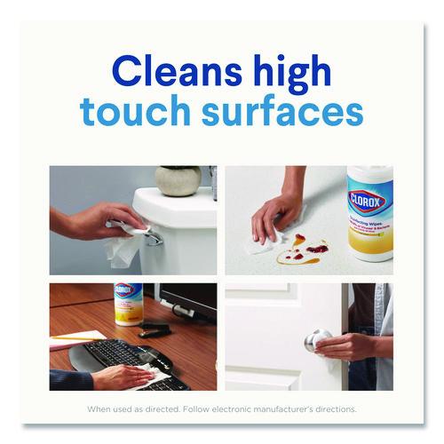 Clorox - Disinfecting Wipes, Bleach Free Cleaning Wipes, 1-Ply, 7 x 7.75, Crisp Lemon, White, 75/Canister, 6 Canisters/Carton