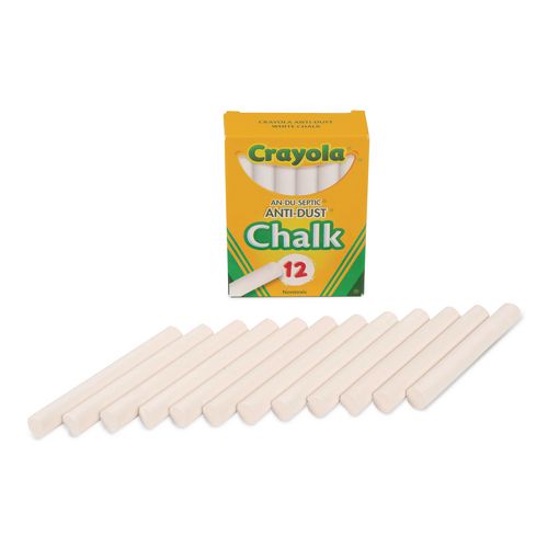 Crayola - Nontoxic Anti-Dust Chalk, 3" x 0.31" Diameter, White, 12 Sticks/Box