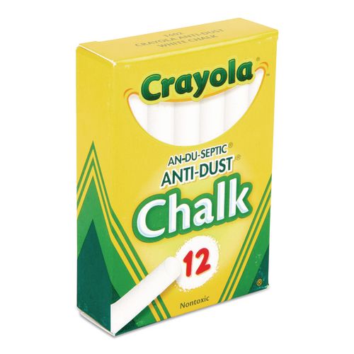 Crayola - Nontoxic Anti-Dust Chalk, 3" x 0.31" Diameter, White, 12 Sticks/Box