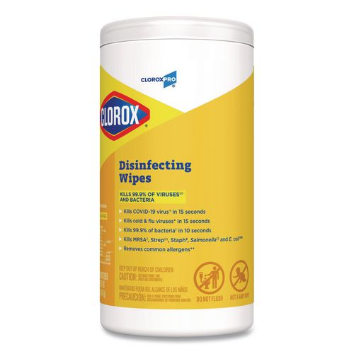 Clorox - Disinfecting Wipes, 1-Ply, 7 x 8, Lemon Fresh, White, 75/Canister, 6/Carton