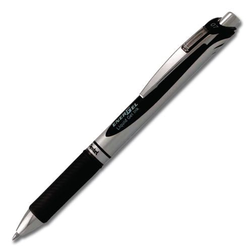 Pantel - EnerGel RTX Gel Pen, Retractable, Medium 0.7 mm, Black Ink, Black/Gray Barrel