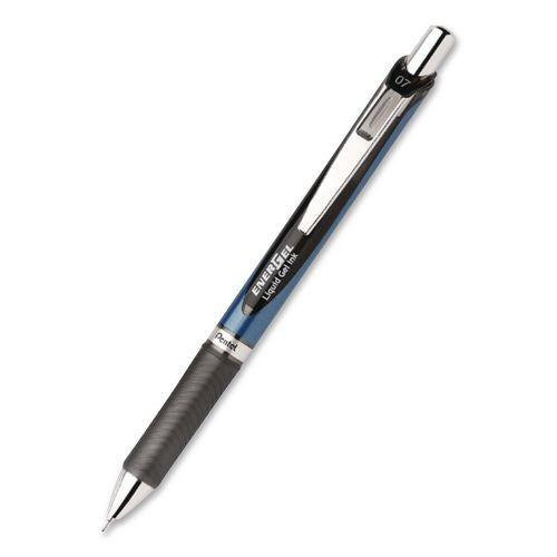 Pantel - EnerGel RTX Gel Pen, Retractable, Medium 0.7 mm, Black Ink, Black/Blue Barrel