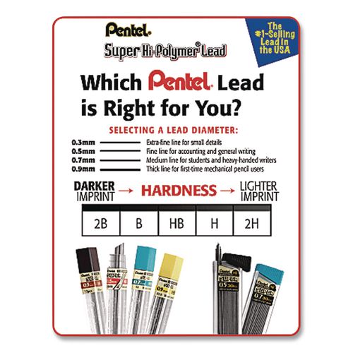 Pantel - Super Hi-Polymer Lead Refills, 0.5 mm, HB, Black, 12/Tube