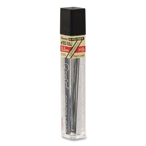 Pantel - Super Hi-Polymer Lead Refills, 0.5 mm, HB, Black, 12/Tube