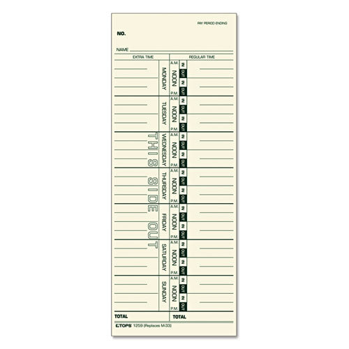 TOPS - Time Clock Cards, Replacement for M-33, One Side, 3.5 x 9, 500/Box