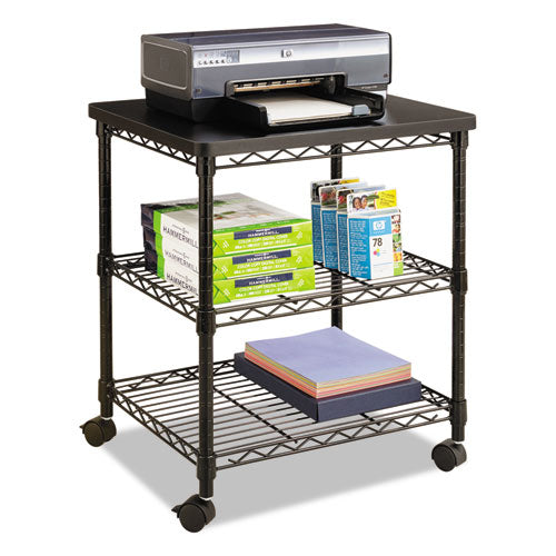 SAFCO - Desk Side Wire Machine Stand, Metal, 3 Shelves, 200 lb Capacity, 24" x 20" x 27", Black