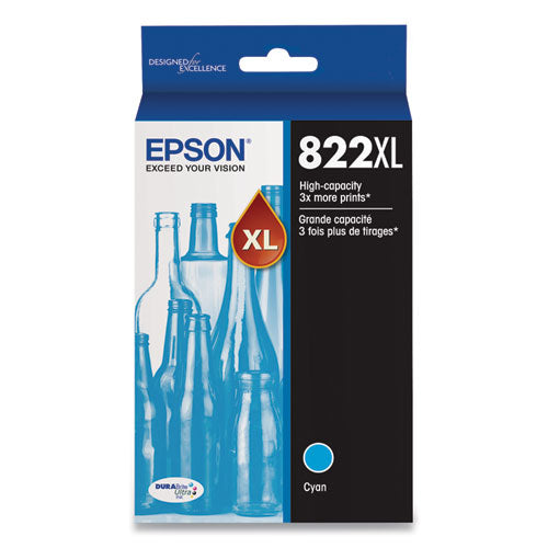 EPSON - T822XL220-S (T822XL) DURABrite Ultra High-Yield Ink, 1,100 Page-Yield, Cyan