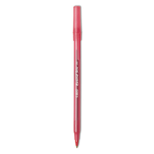 BiC - Round Stic Xtra Life Ballpoint Pen, Stick, Medium 1 mm, Red Ink, Translucent Red Barrel, Dozen