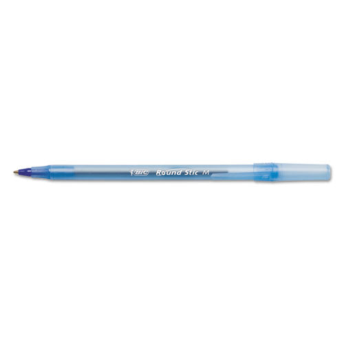 BiC - Round Stic Xtra Life Ballpoint Pen, Stick, Medium 1 mm, Blue Ink, Translucent Blue Barrel, Dozen