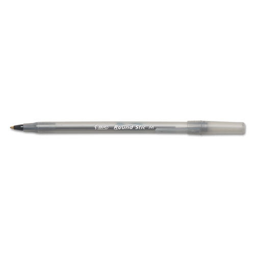 BiC - Round Stic Xtra Life Ballpoint Pen, Stick, Medium 1 mm, Black Ink, Translucent Black Barrel, Dozen