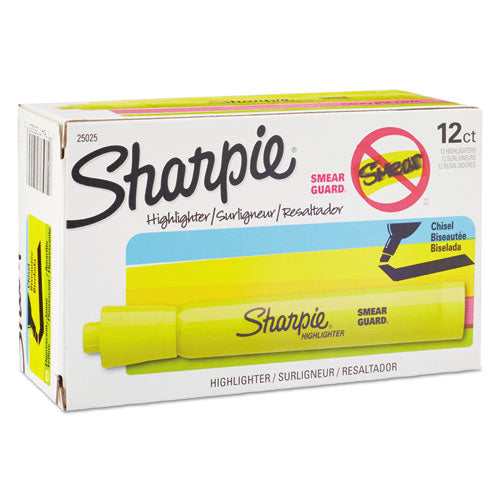Sharpie - Tank Style Highlighters, Fluorescent Yellow Ink, Chisel Tip, Yellow Barrel, Dozen
