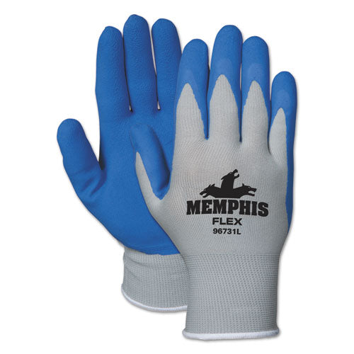 MCR Safety - Memphis Flex Latex-Coated Seamless Nylon Knit Gloves, EN388: 3131, Large, Blue/Gray, 12 Pairs