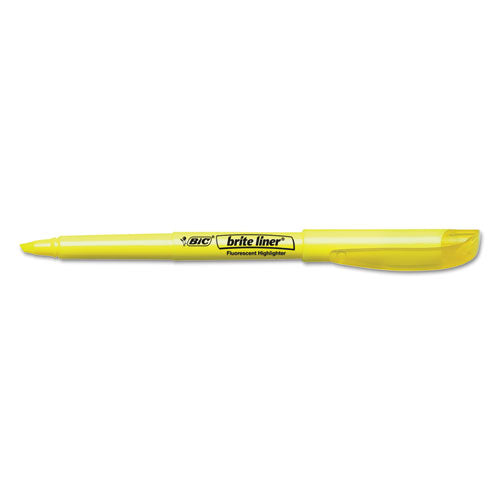 BiC - Brite Liner Highlighter, Fluorescent Yellow Ink, Chisel Tip, Yellow/Black Barrel, Dozen