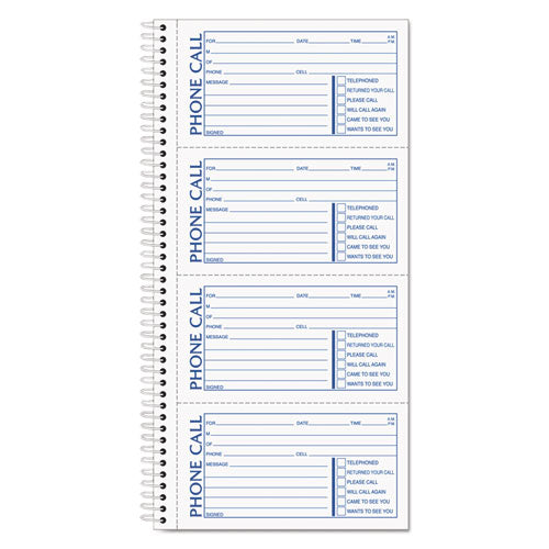 TOPS - Second Nature Phone Call Book, Two-Part Carbonless, 5 x 2.75, 4 Forms/Sheet, 400 Forms Total