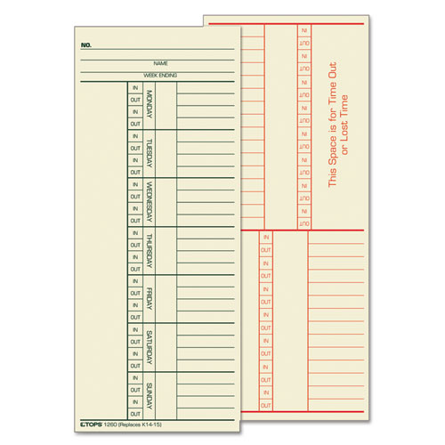Zebra - Time Clock Cards, Replacement for K14-15, Two Sides, 3.38 x 8.25, 500/Box