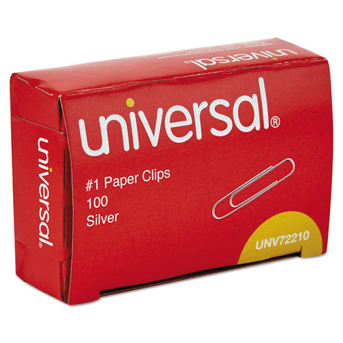 Universal - Paper Clips, #1, Smooth, Silver, 100 Clips/Box, 10 Boxes/Pack