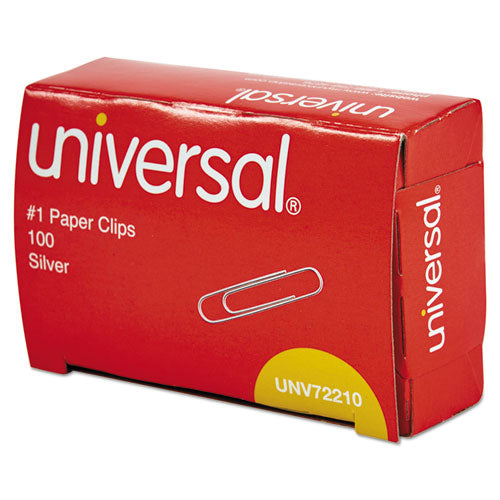 Universal - Paper Clips, #1, Smooth, Silver, 100 Clips/Box, 10 Boxes/Pack