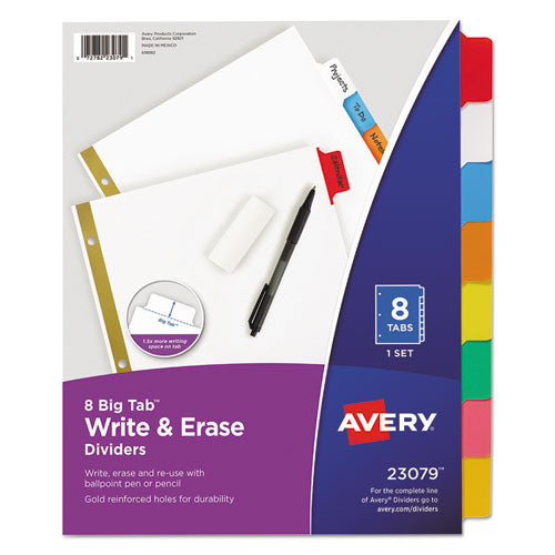 Avery - Write and Erase Big Tab Paper Dividers, 8-Tab, 11 x 8.5, White, Assorted Tabs,1 Set