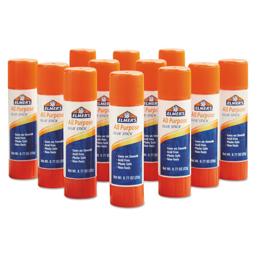 Elmer's - Disappearing Glue Stick, 0.77 oz, Applies White, Dries Clear, 12/Pack