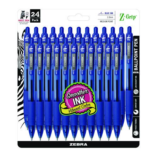 Zebra - Z-Grip Ballpoint Pen, Retractable, Medium 1 mm, Blue Ink, Translucent Blue/Blue Barrel, 24/Pack