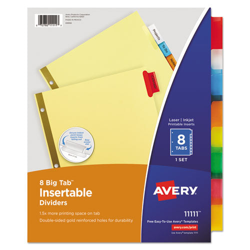 Avery - Insertable Big Tab Dividers, 8-Tab, Double-Sided Gold Edge Reinforcing, 11 x 8.5, Buff, Assorted Tabs, 1 Set