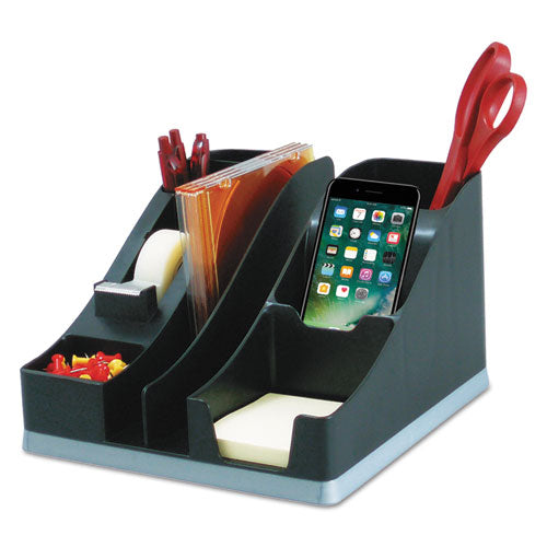 deflecto - Silhouettes All-In-One Caddy, 6 Compartments, Plastic, 8.13 x 9.13 x 5.19, Black/Silver