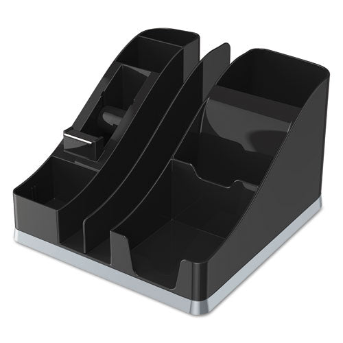 deflecto - Silhouettes All-In-One Caddy, 6 Compartments, Plastic, 8.13 x 9.13 x 5.19, Black/Silver