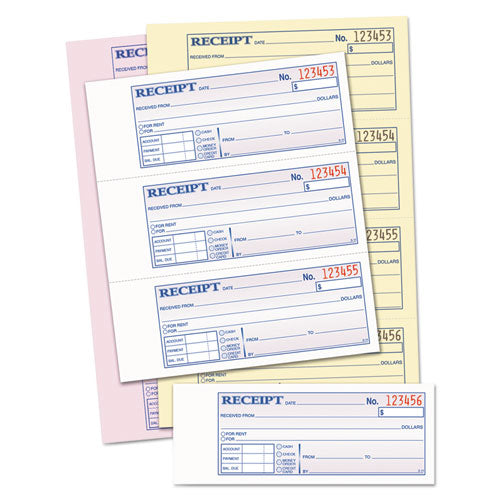 TOPS - Money and Rent Receipt Book, Account + Payment Sections, Three-Part Carbonless, 7.13 x 2.75, 4 Forms/Sheet, 100 Forms Total